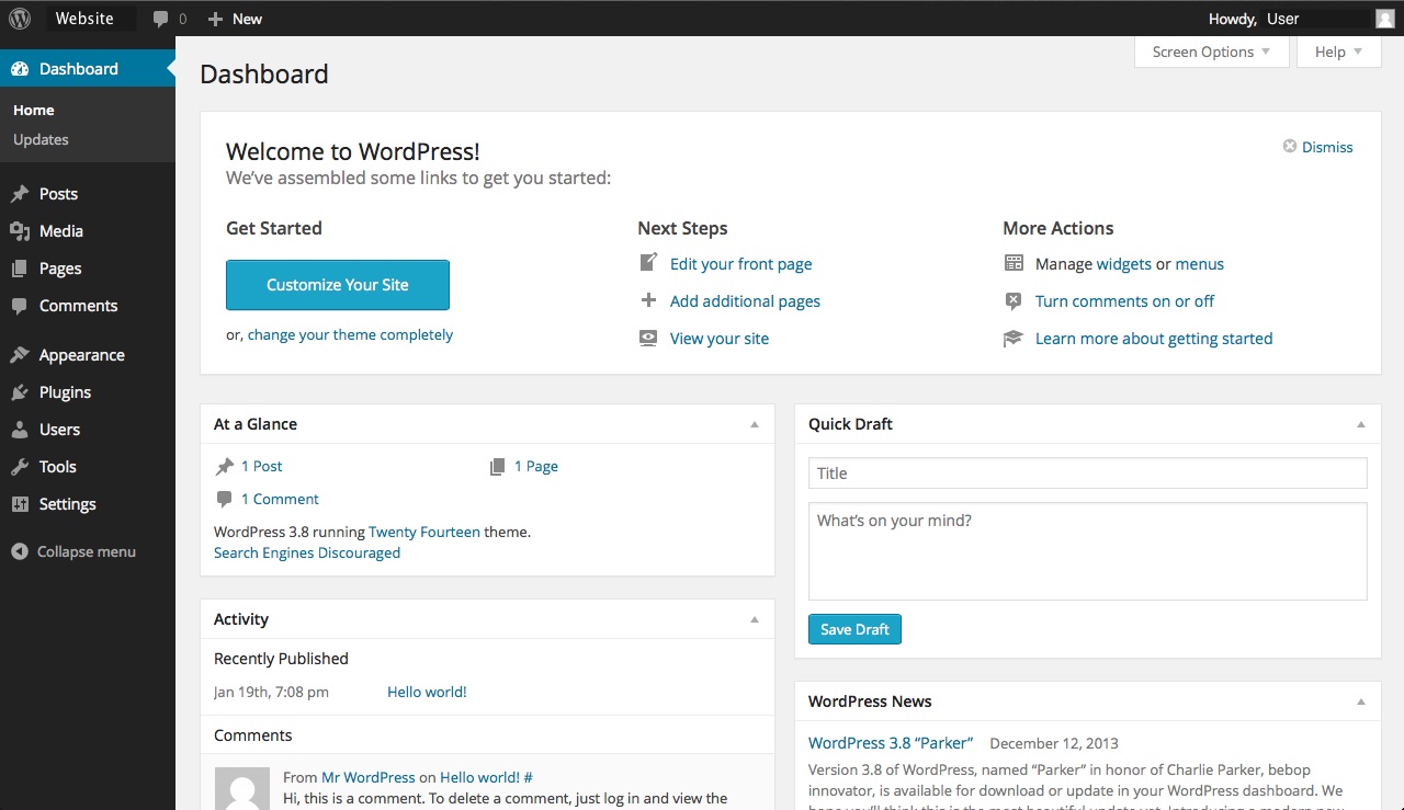 Your Wordpress dashboard