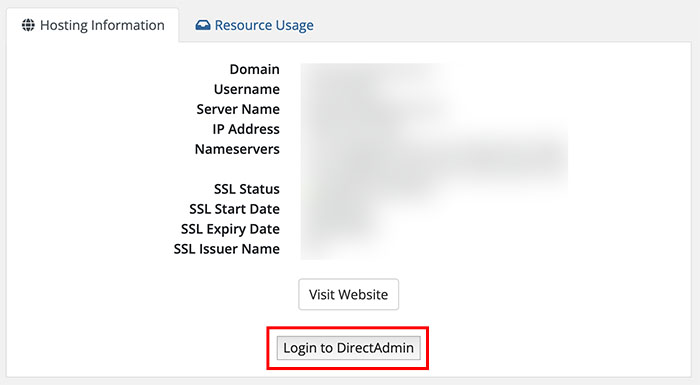 Simplficare Client Account Login to DirectAdmin